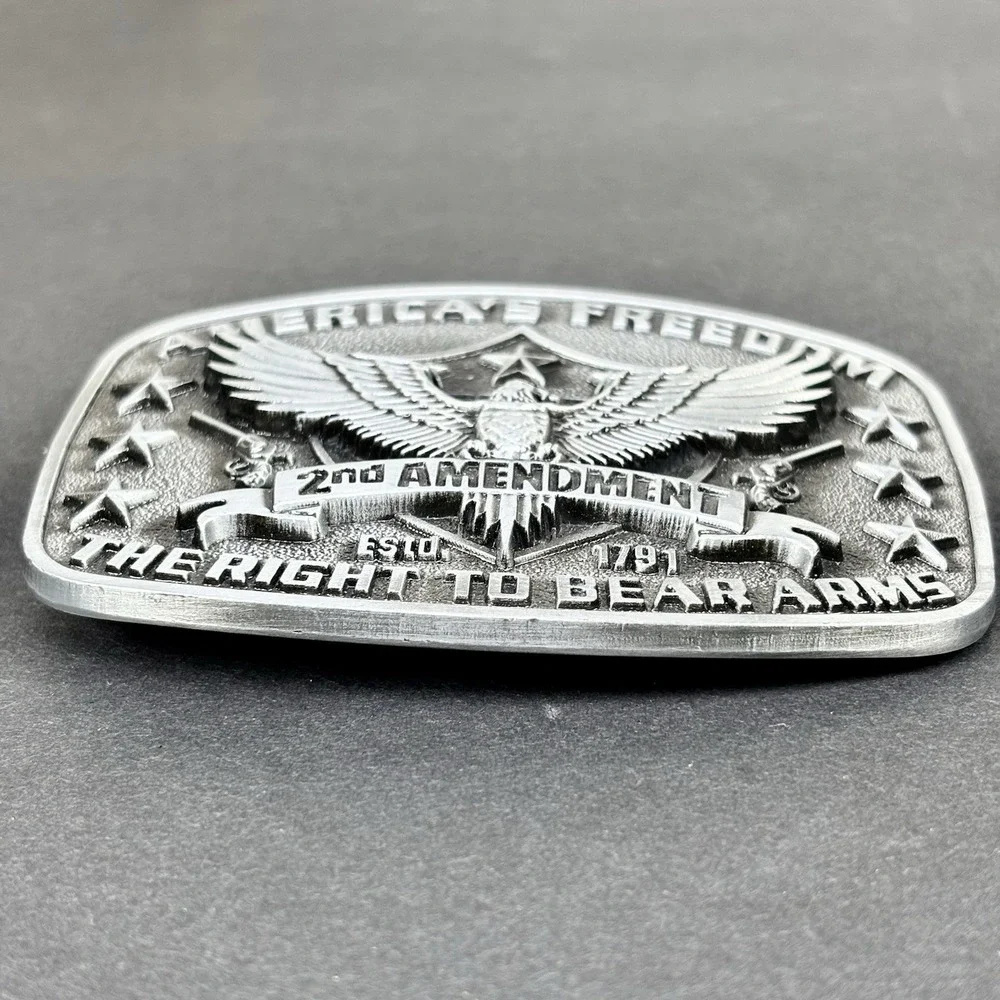 America Second Amendment Belt Buckle 2A,‎ 2nd, Freedom, Guns Antique Silver Tone